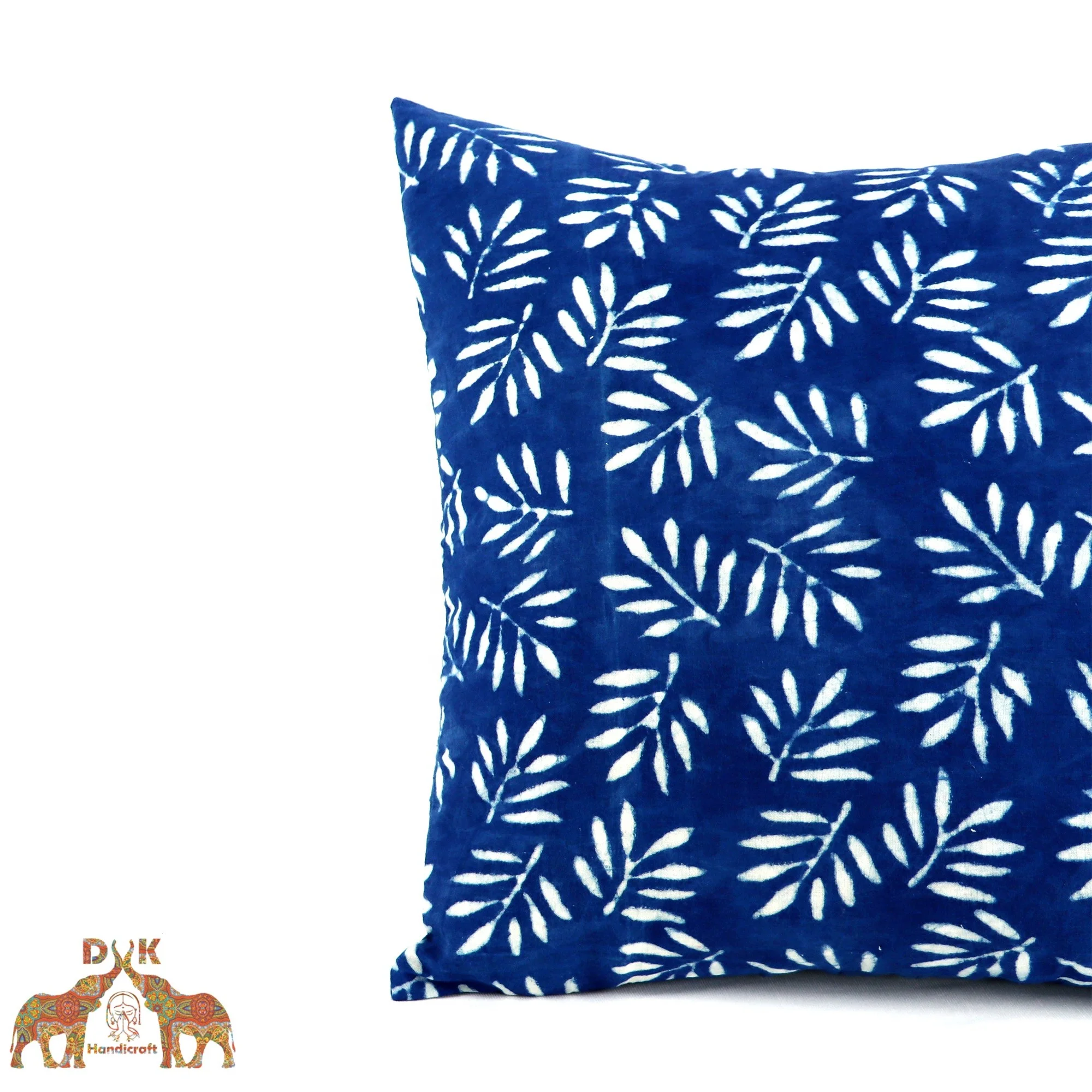 Наволочка с принтом листьев из хлопка и индиго