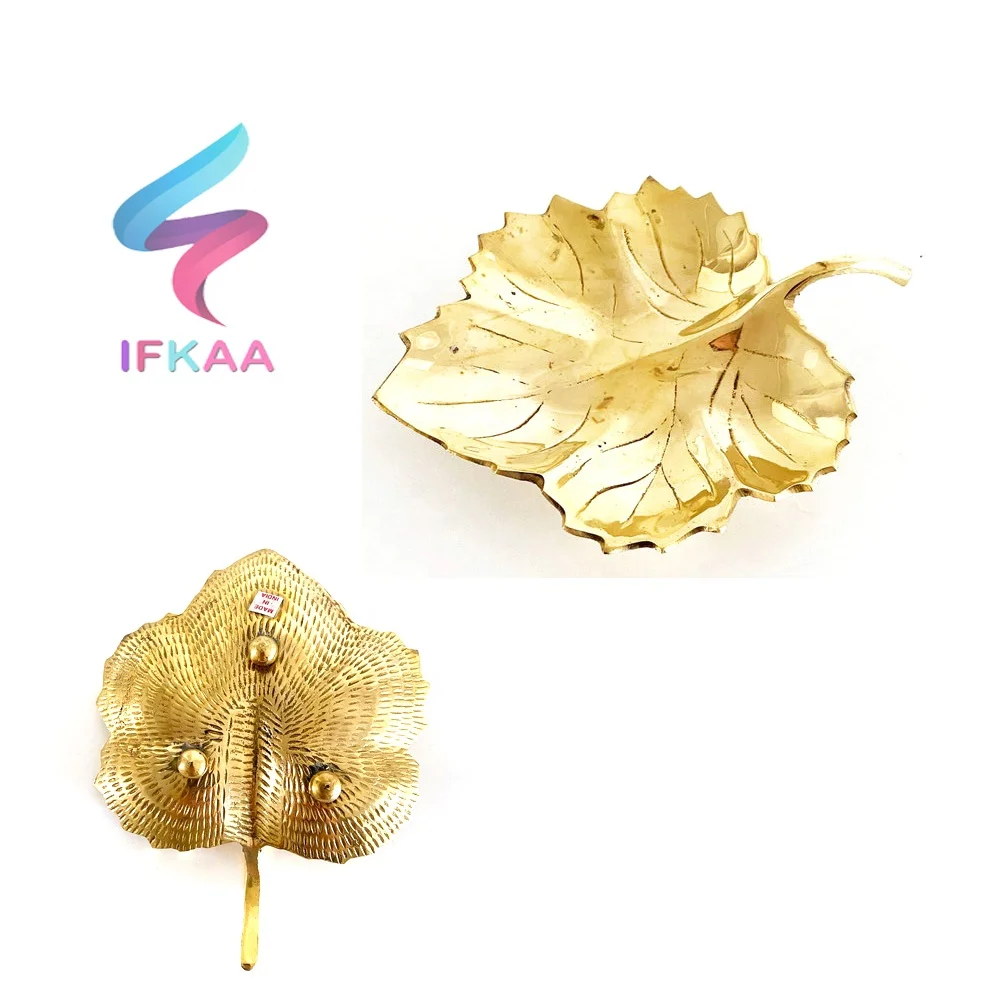 Tray Decor Decorative Showpiece for Fruits Dry Fruit Bowl Brass Leaf Aluminum for Table & Home Salad Bowl Tableware Dinnerware
