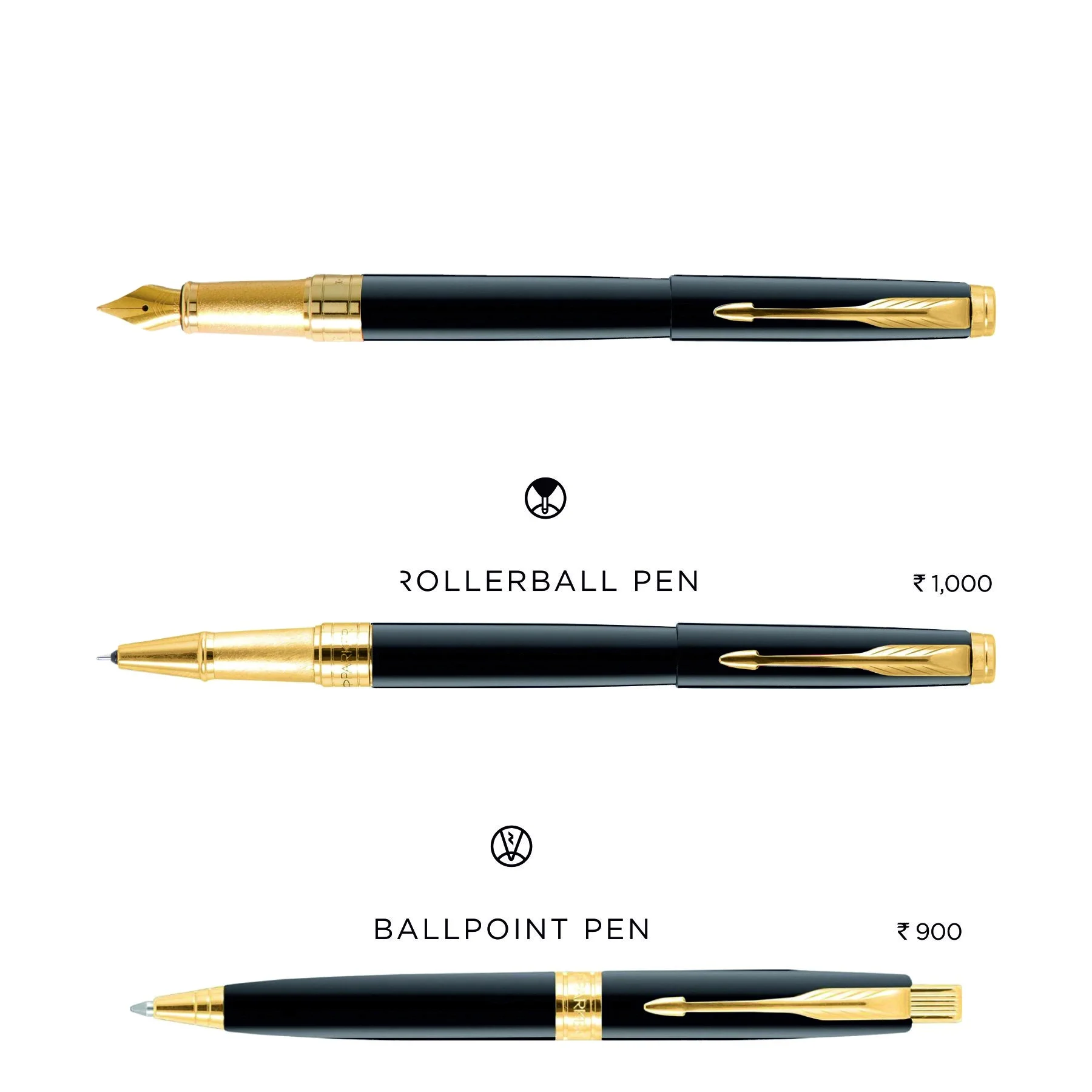 Parker Aster Customized Corporate Gift Set Includes Black GT Fountain Rollerball Ballpoint Pens 0.5 mm Metal Writing Parker Cute
