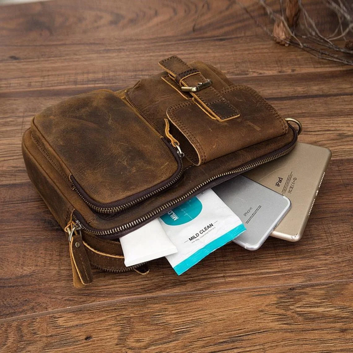Crazy Horse Leather Laptop Bag Shoulder Laptop Briefcase For Men Handcrafted By Adimani, MacBook Office Executive Bag