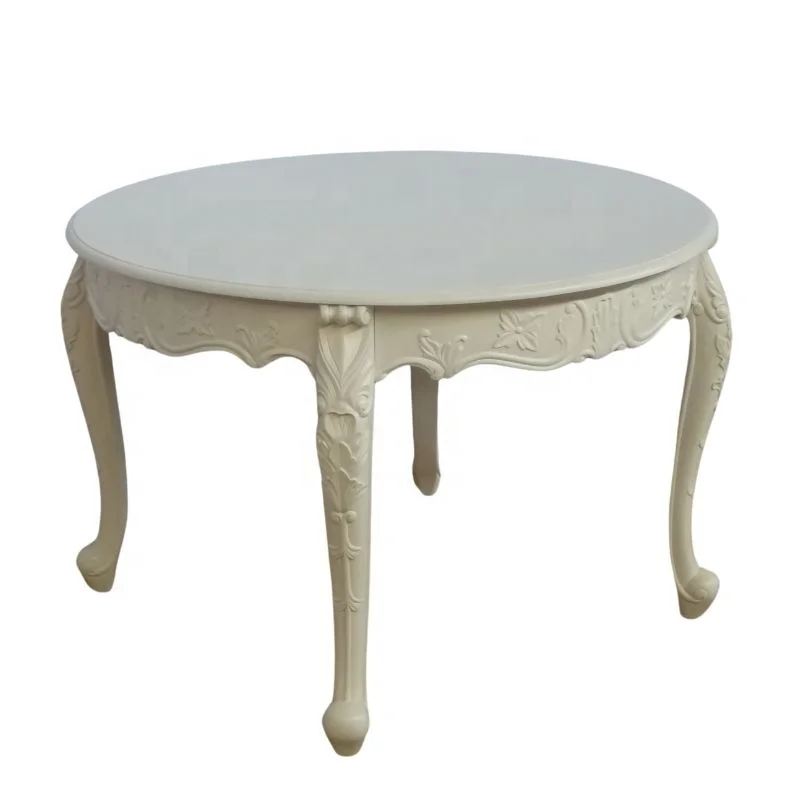 French Style Dining Set Wooden Round Dining Table With Four Chairs Designed for White Painted European Home Restaurant Furniture