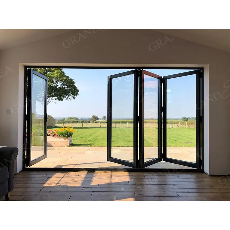 High Quality Interior Accordion Design Door Heavy Duty Aluminum Profile Frame Tempered Glass Folding Soundproof Door