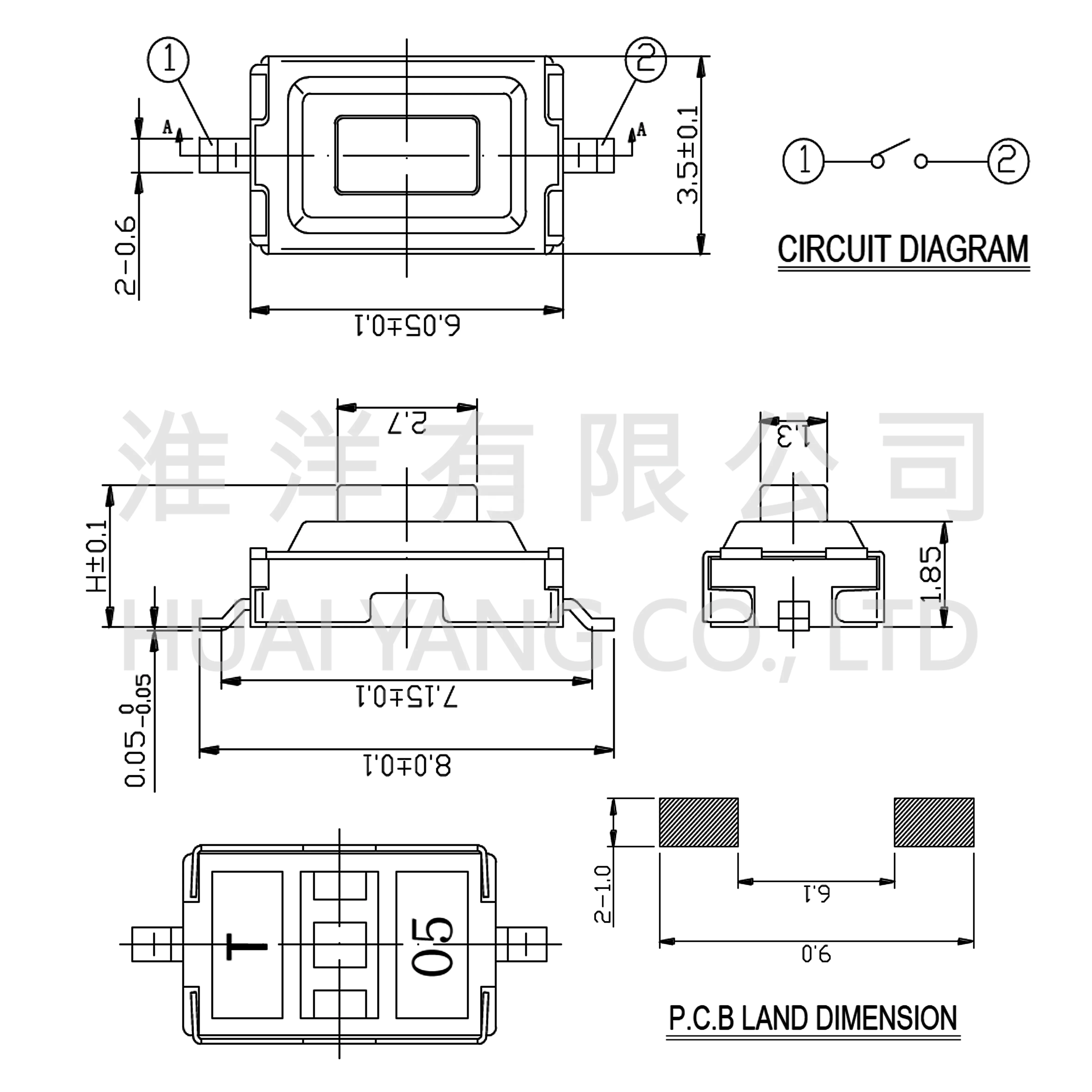HTSVTBM17-025BR-R 6X3.5 Tact Switch 180 SMD SMT Tactile Switch