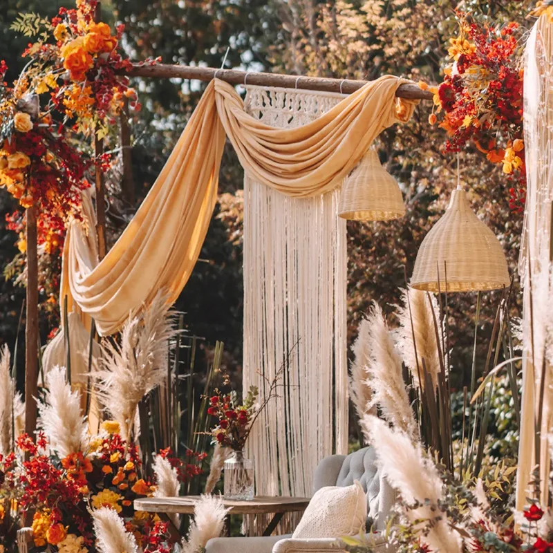 Fabric Milk Silk Wedding Arch Backdrop Drape Valance Stage Veil wedding Ceiling Decoration Hanging Decor Fabric