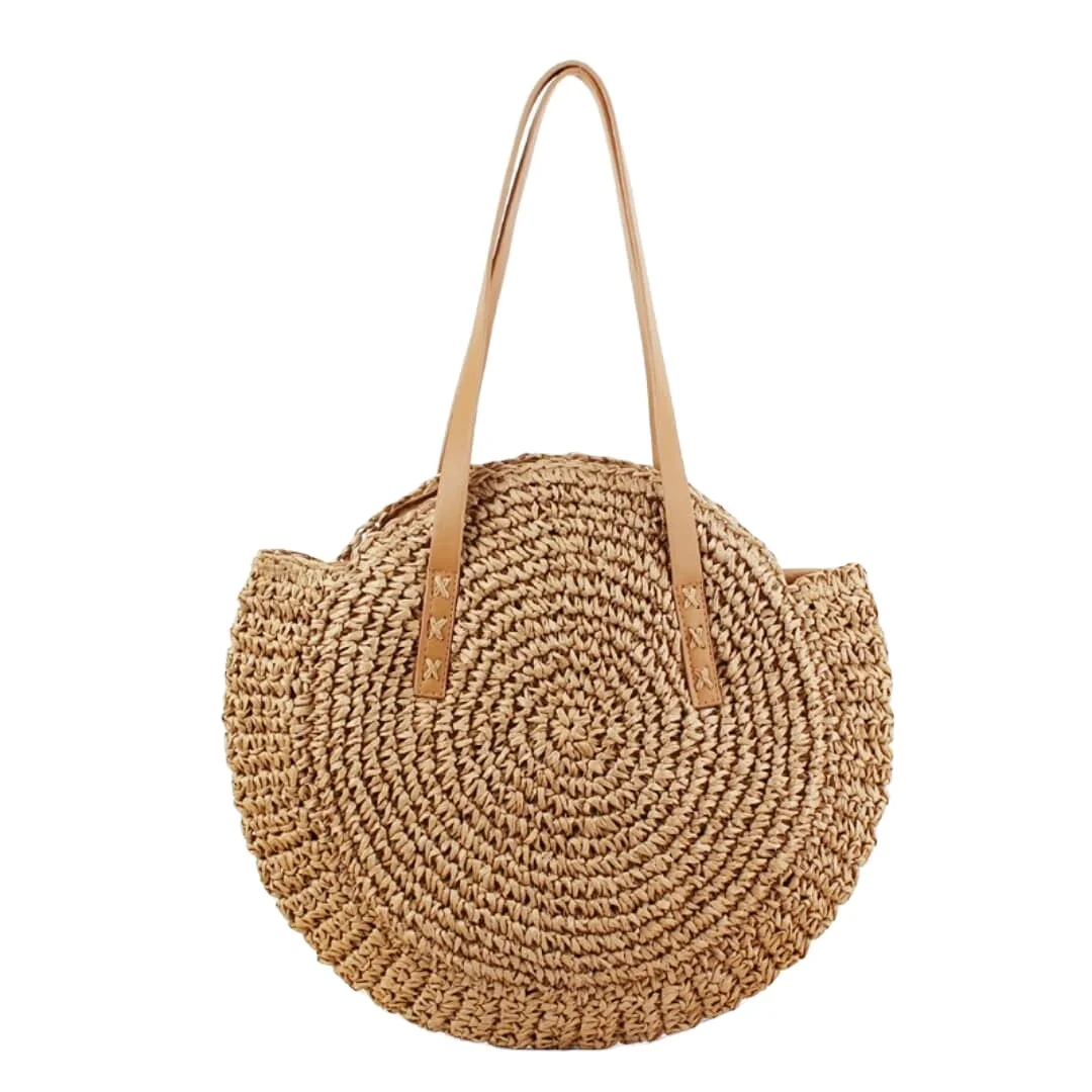Hot trend summer seagrass shopping bag round hobo seagrass woven beach tote fashion sustainable