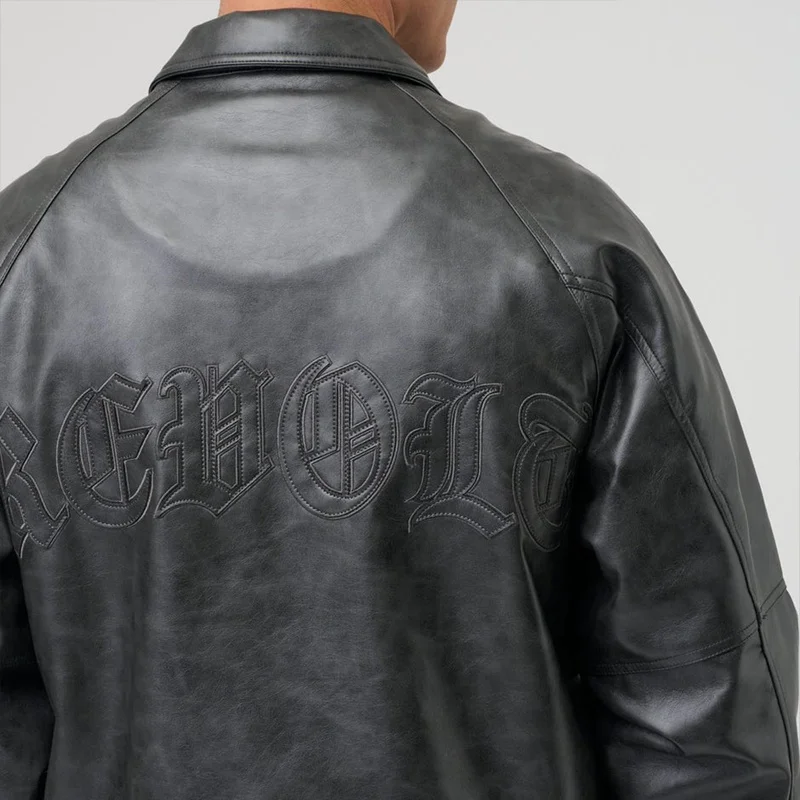 YU JIA factory manufacture winter mens bomber jackets with custom genuine leather chenille embroidery motorcycle riding jacket
