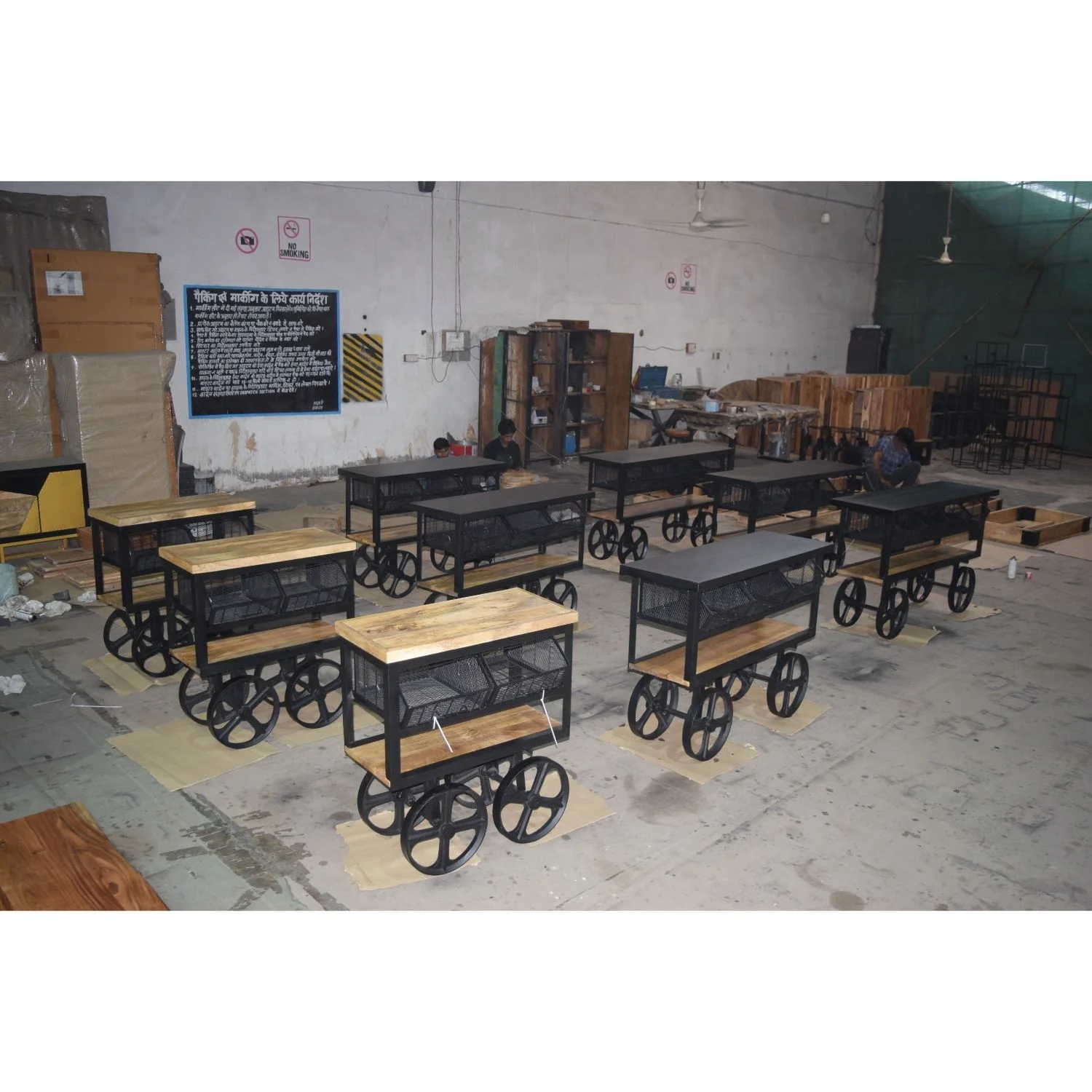 Industrial Antique American Cast Iron Wheels Iron Mesh Drawer Shelf Display Showcase Storage Retail Store Kitchen Trolley