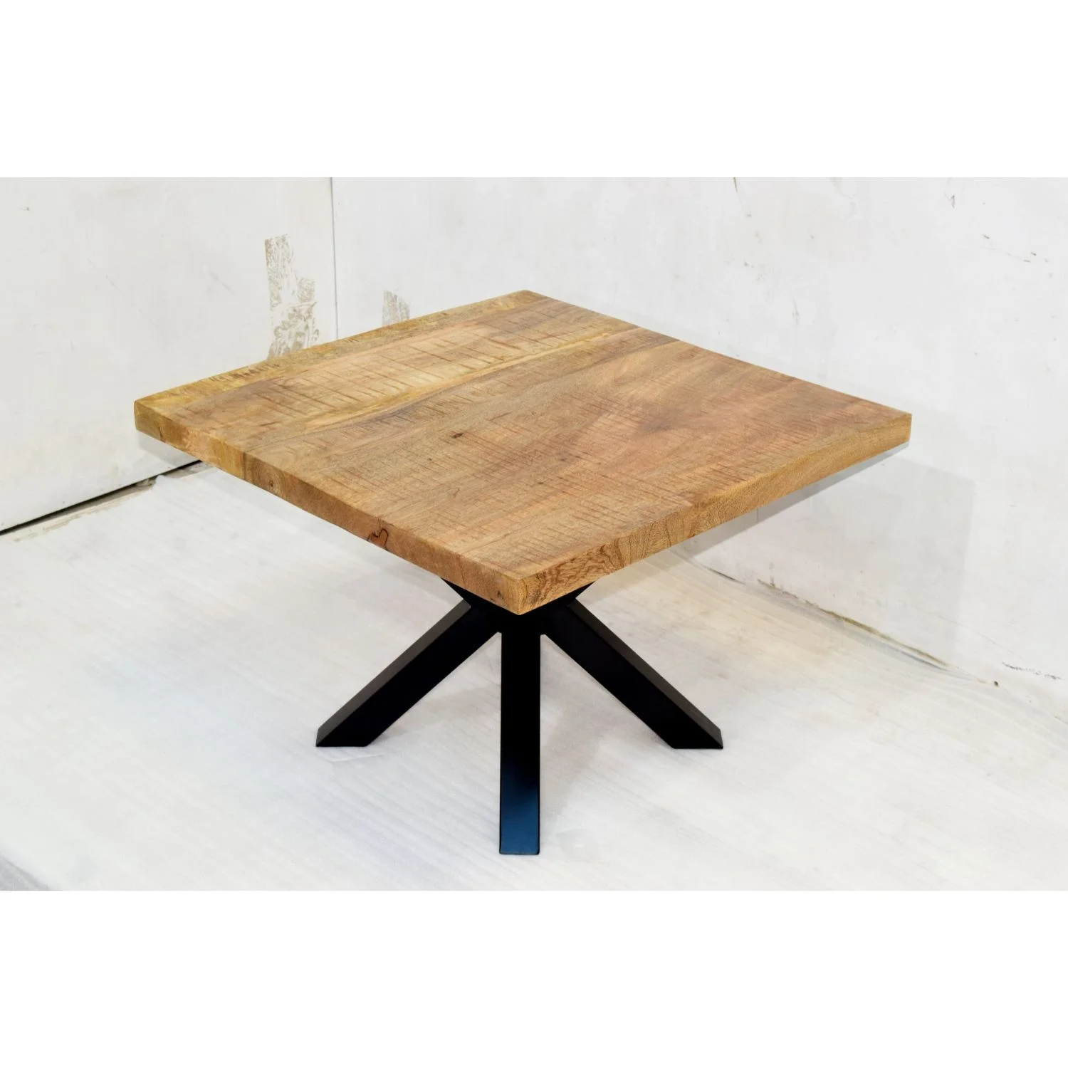Industrial Iron Cross Leg Thick Solid Square Mango Wood Top Home Cafe Restaurant Office Reception Lounge Coffee Table