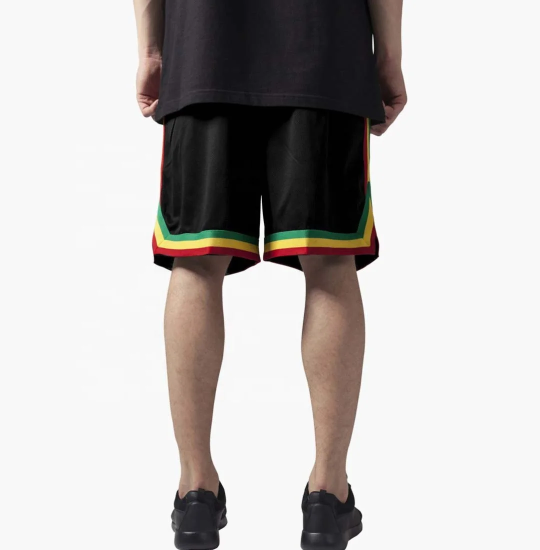 Custom embroidery basketball shorts with pockets multi color side trim Gym Mesh Sweat Running Shorts Elastic Waist for Men