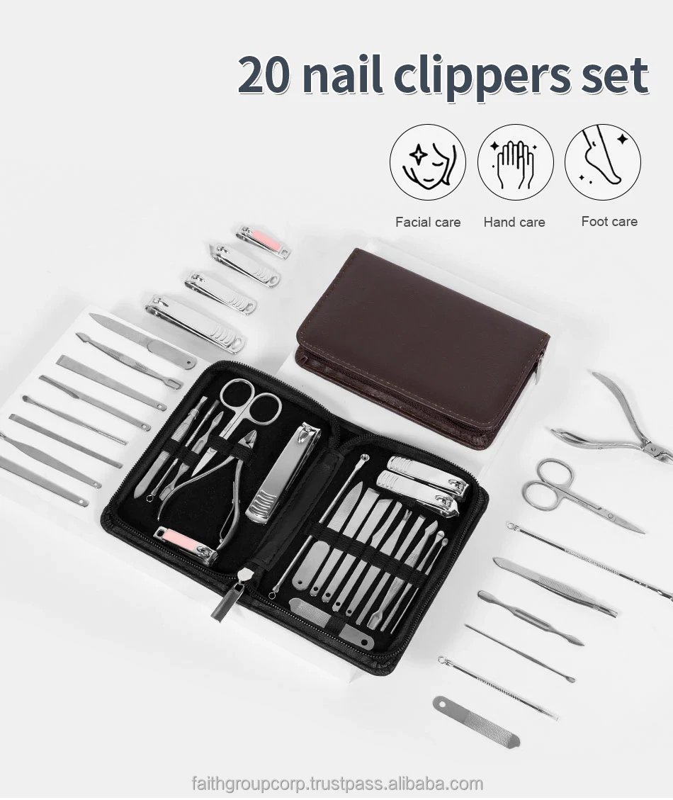 20 Pcs Nail Clipper Set Stainless Steel Manicure Pedicure Set Portable Nail Cutter Kits Multifunction Nail Cleaning Makeup Tools