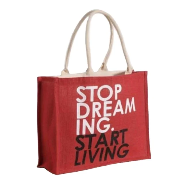 Jute Bags With Rope Handle shopping Kitchen Bag Things Printed Lunch Large size customised logo