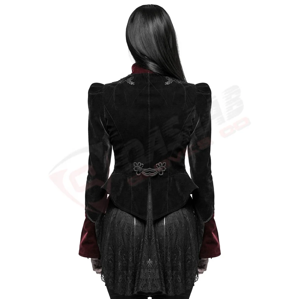 Ladies Victorians Short Gothic Coats Jacket In Red Black With Sleeves