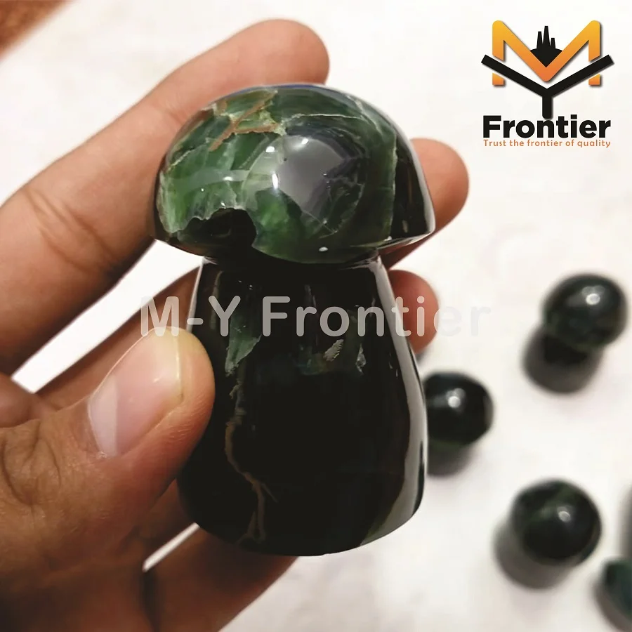 High Quality Natural Jade Handmade Mushroom Showpiece Polished OEM Gemstone Healing Crystal Craft from Pakistan.