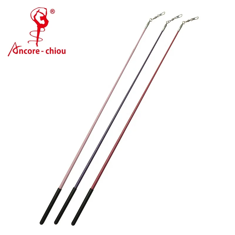 Customizable Rhythmic Gymnastics Ribbon Stick - Metallic Grip End 50 56 60cm