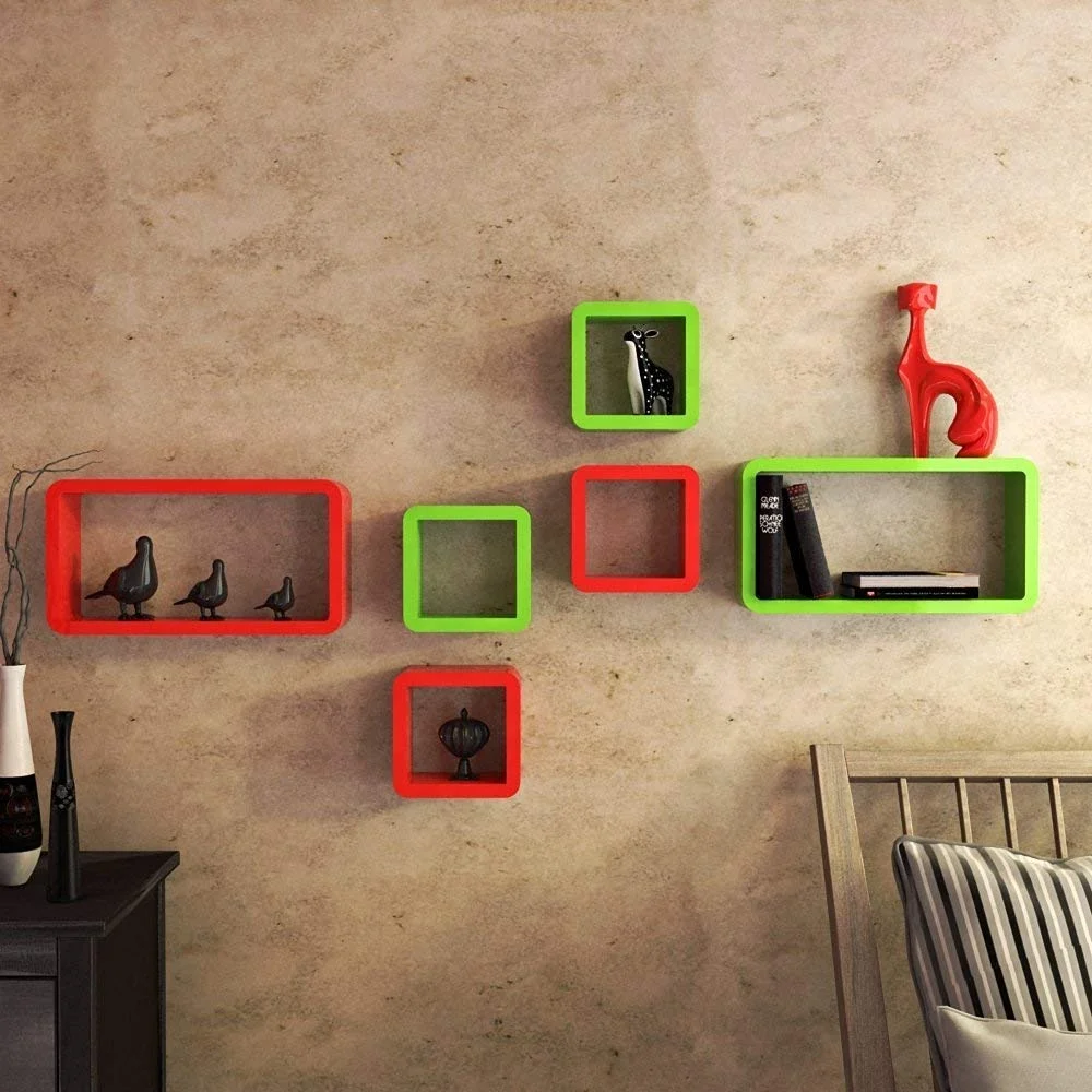 Wall Shelves Set of 6 Cube Floating Shelves Storage MDF Book CD DVD Toy Storage Display
