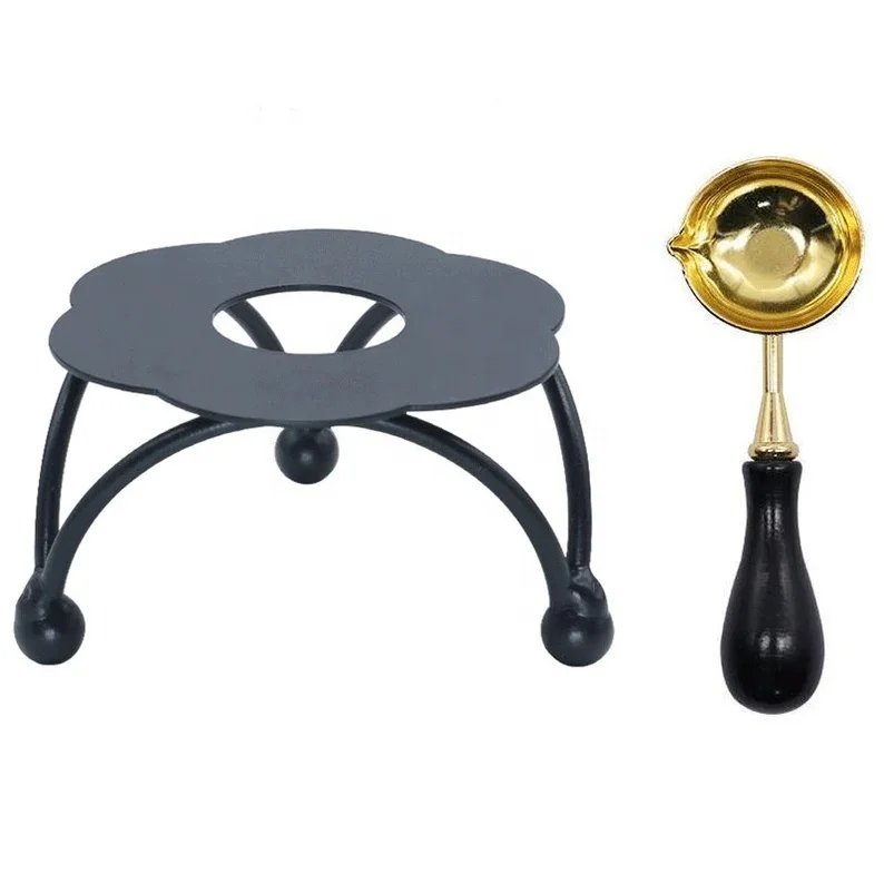 Fancy Design Brass Stamp Wax Seal Stove Wax Melting Warmer Stove Designer Wooden & Brass Port With Spoon
