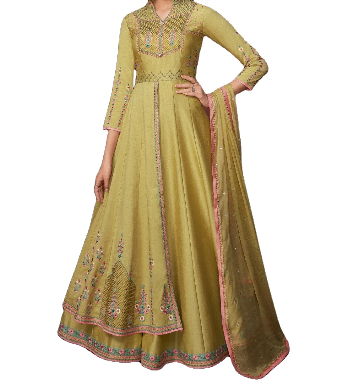Stitched Silk Embroidered Anarkali Suit Set Traditional Woven Thread Work Handmade Handcrafted Parties Festivals Functions