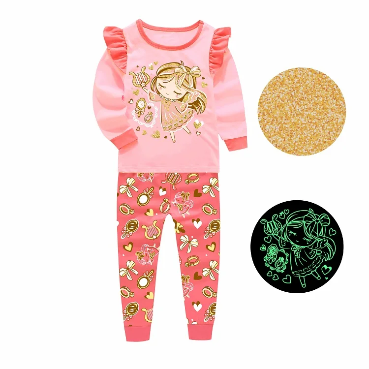 Barbieliya girl cotton pyjamas wholesaler  ship from China  glow in the dark kids pajamas
