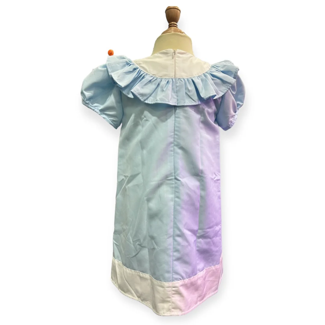 2024 Custom Color Baby Embroidery Dress Summer Cap Sleeve Pleated Ruffle Cotton Kids 1-12 Yrs Casual Girls Clothes Daily-Azure