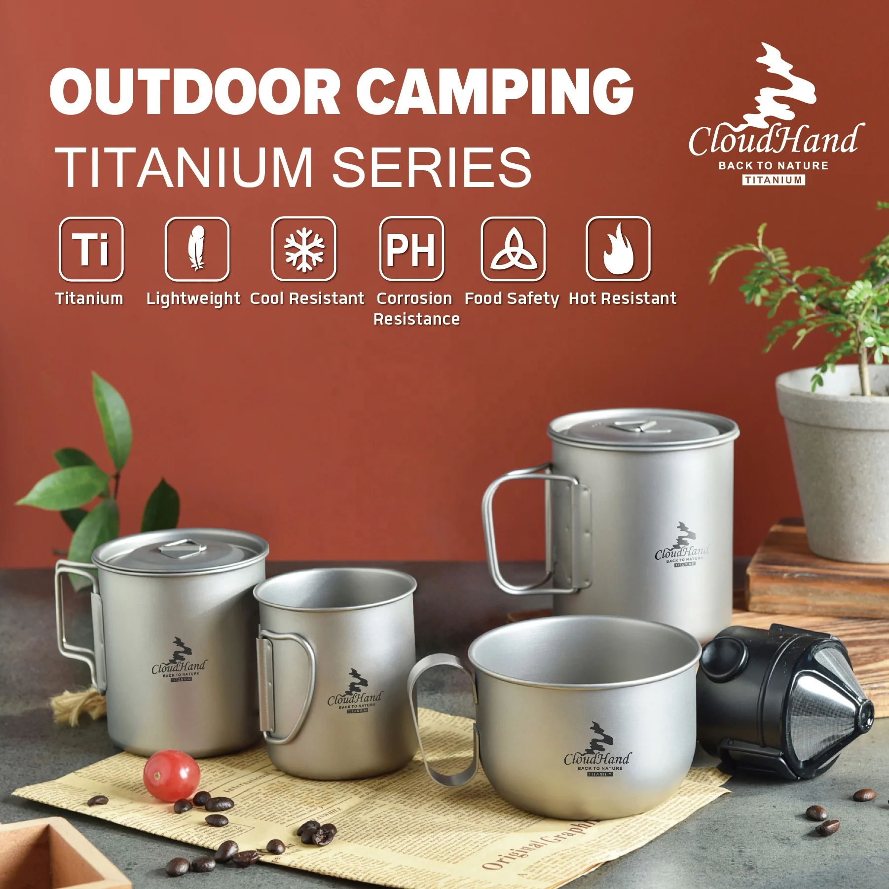 Food grade Titanium Mug 300/450/500/750ml Portable Outdoor Camping Titanium Cup