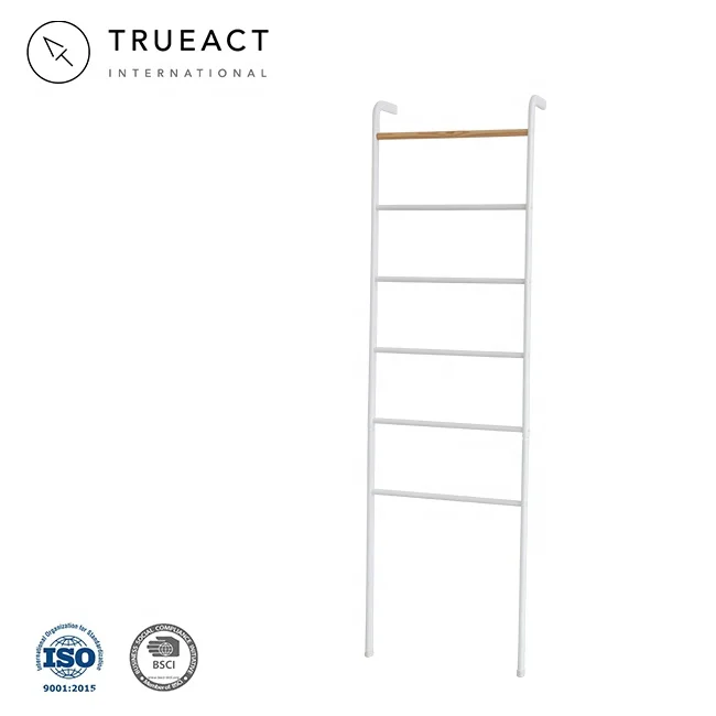 Free standing ladder style white bathroom wooden with metal standing white towel racks