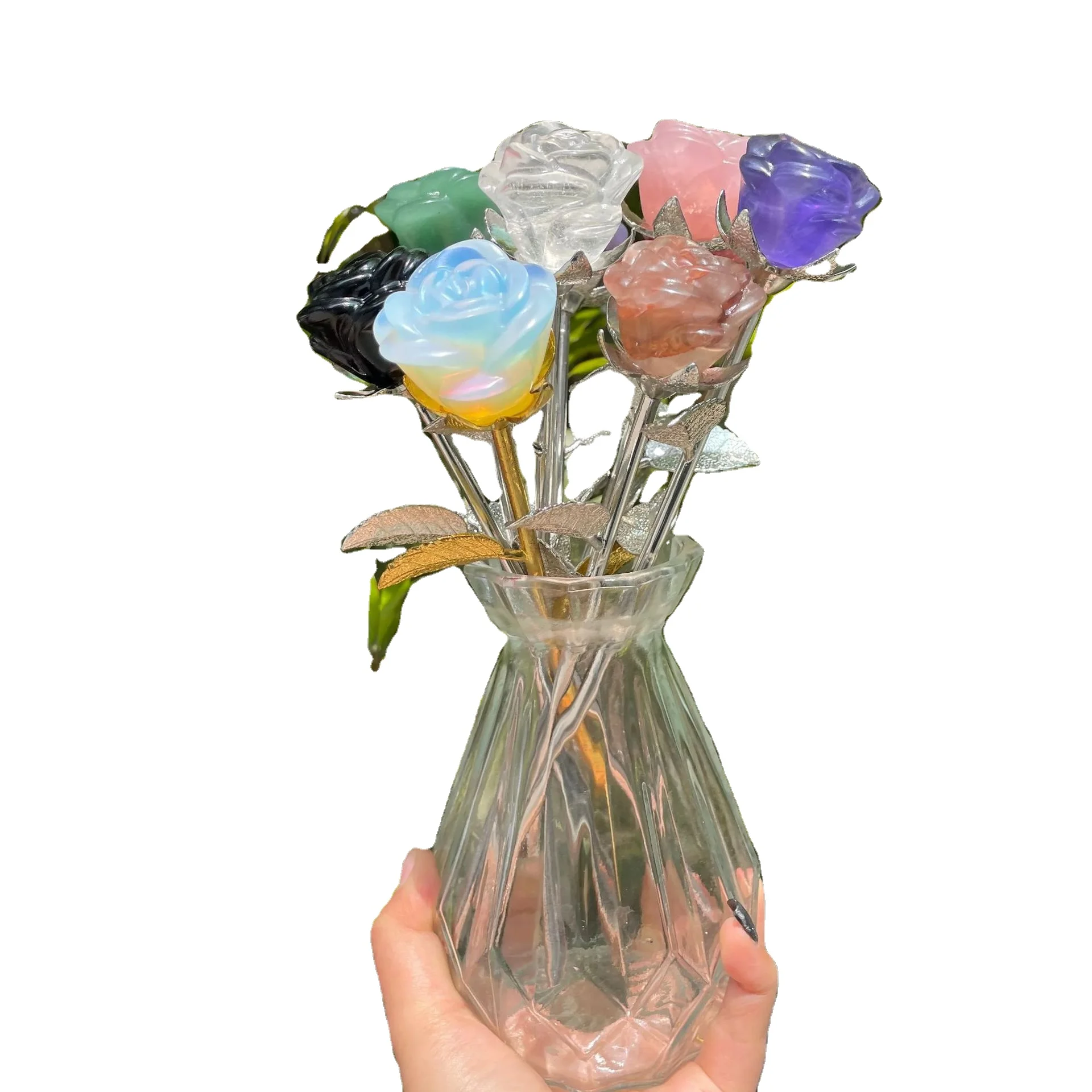 Cheap Price Wholesale Natural Healing Crystal Rose Flower Carvings Craft For Gift