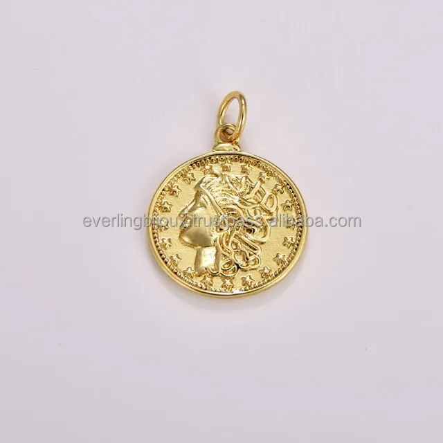 Wholesale High Quality Necklace Charm Handmade Gold Plated Ancient Roman Coin Charms Pendant Good Luck Amulet Gift Jewelry