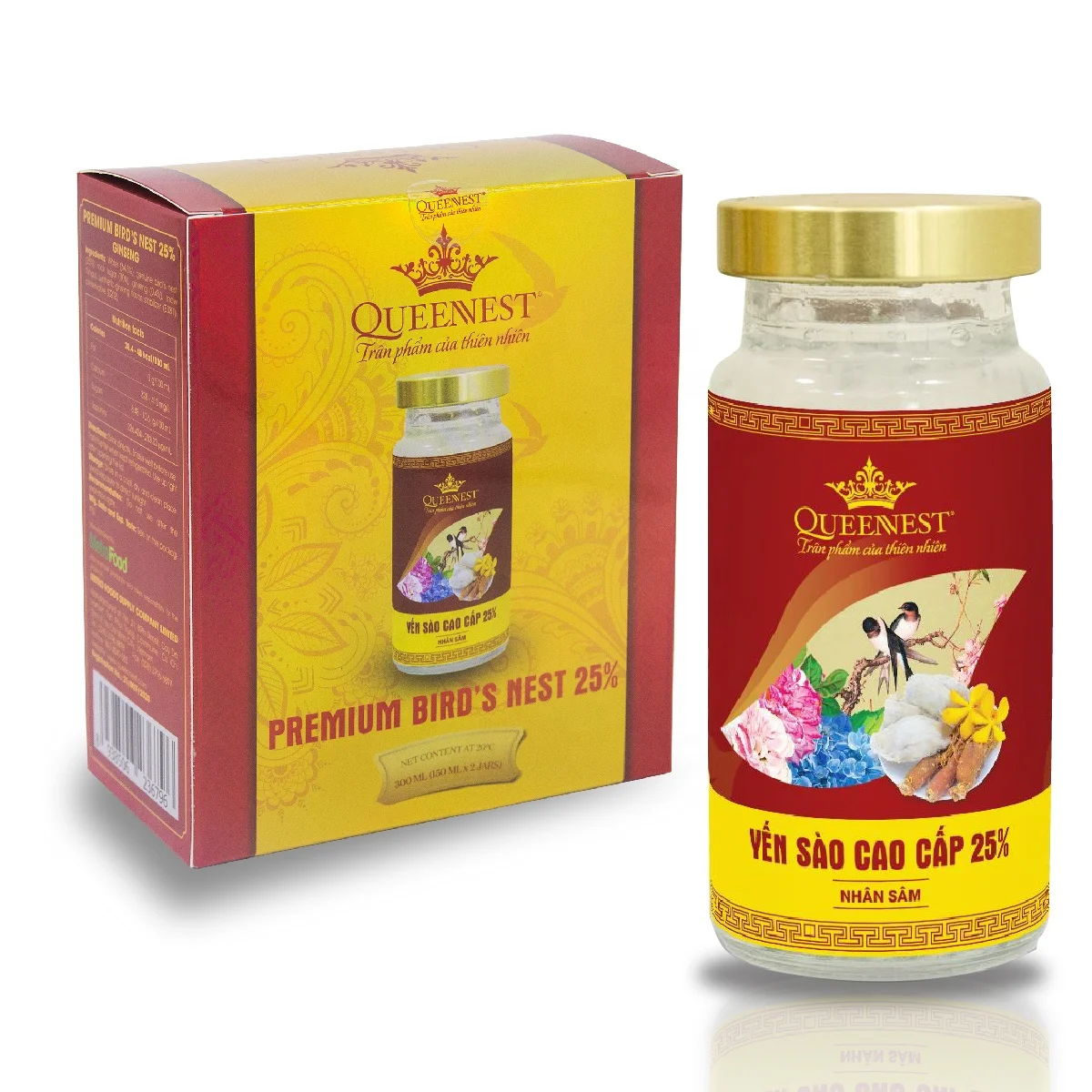 Премиум Птичье гнездо 25% женьшень QUEENNEST 150 мл (2 шт. в упаковке) из Вьетнама