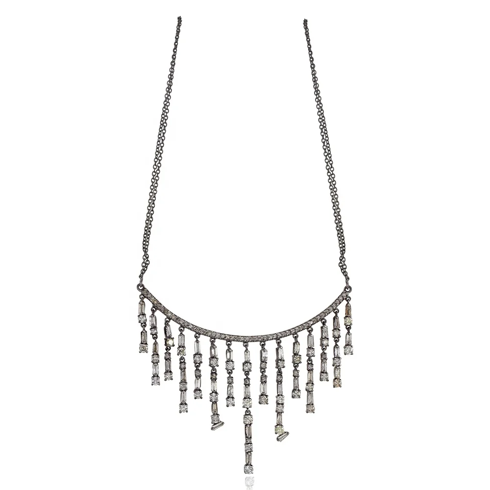 4.87 ct Diamonds Designer Baguettes Handmade Chain 925 Sterling Silver Fashion Necklace Jewelry Supplier by Metarock Jewels