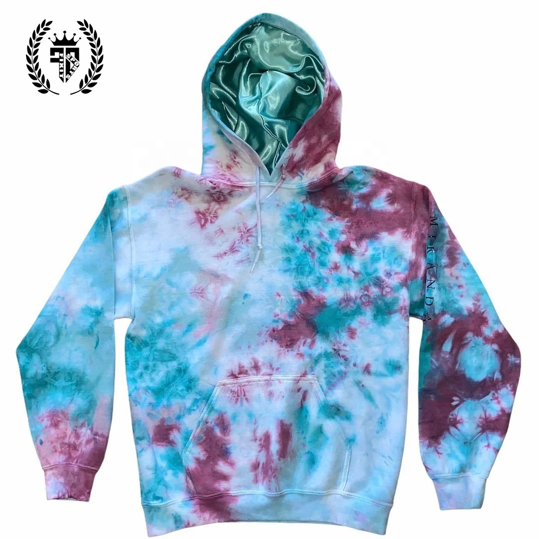 Women Embossed Colorful With Hood Set Full Silk Tie Dye Satin Hoodie