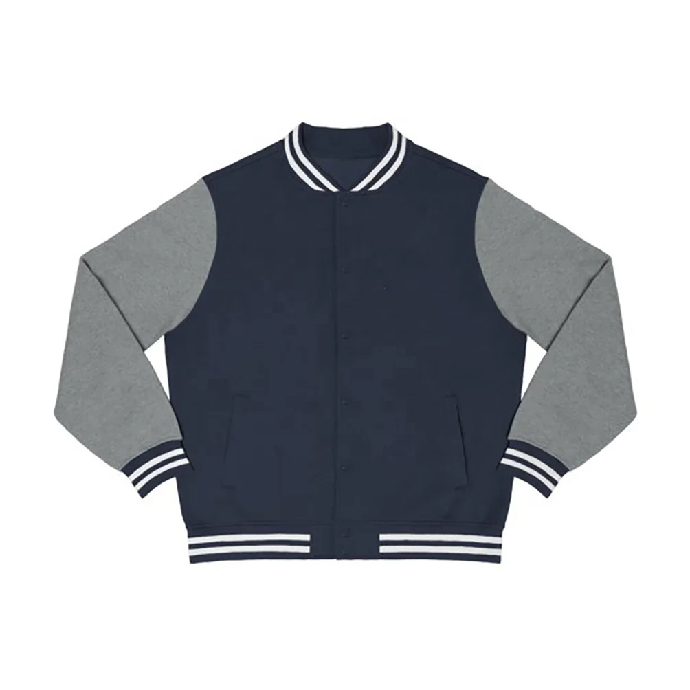 High Quality fabric of varsity jacket OEM body wool arm fleece custom rib button up close and pockets inside liner coating