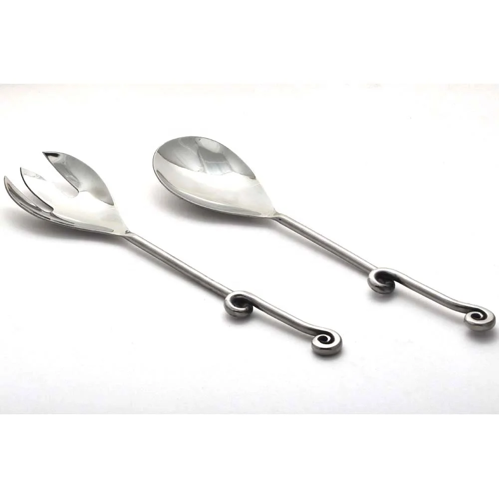 Salad Server Western Style Look Table Decorative Handmade inexpensive Flatware Set Stainless Steel Hammered Beaten Brass Handle