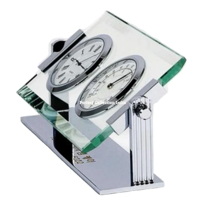 Personalized two Time Zone round clock on glass base/office desk nautical 2 times zone clock/glass framed 2 zone round clock