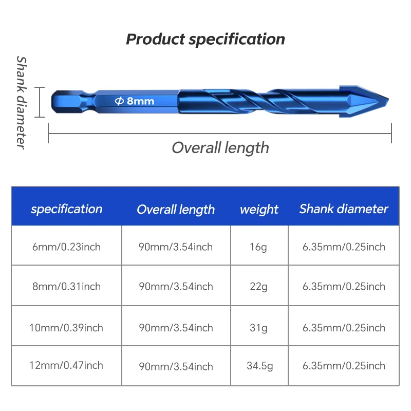Multifunctional Eccentric Triangular Drill Bits,Hexagonal Shank Drill Bit Set For Tile,Concrete,Brick,Marble,Glass,Plastic,Wood