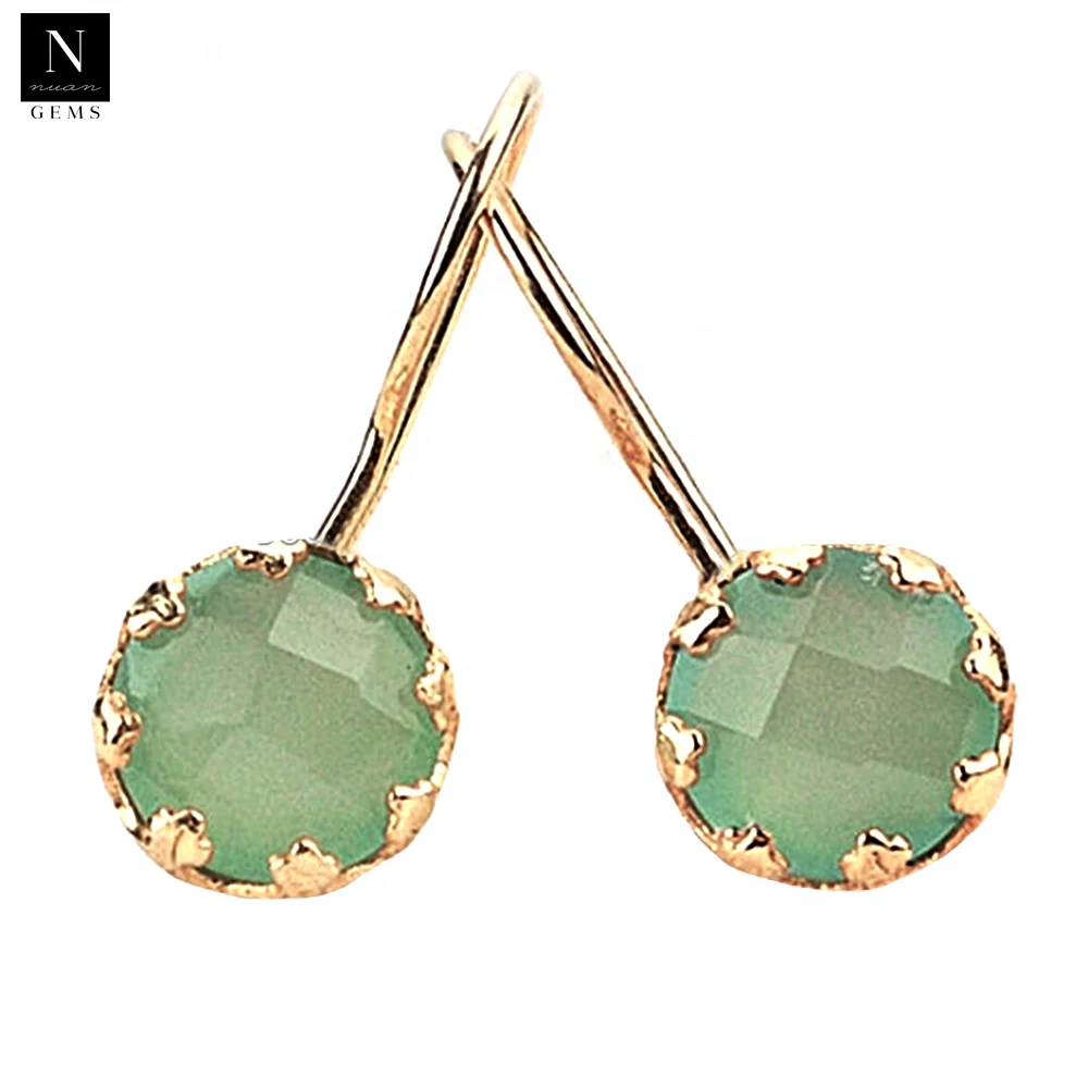 Brass Gold Plated Round Gemstone Shape Stud Dangle Earrings Wholesale