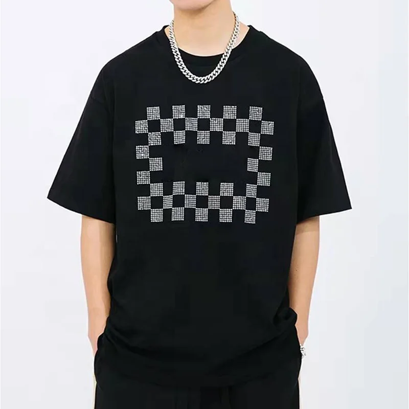 Wholesale Custom Fashion Men cheap low moq rhinestone street style rhinestone transfer t-shirt for men