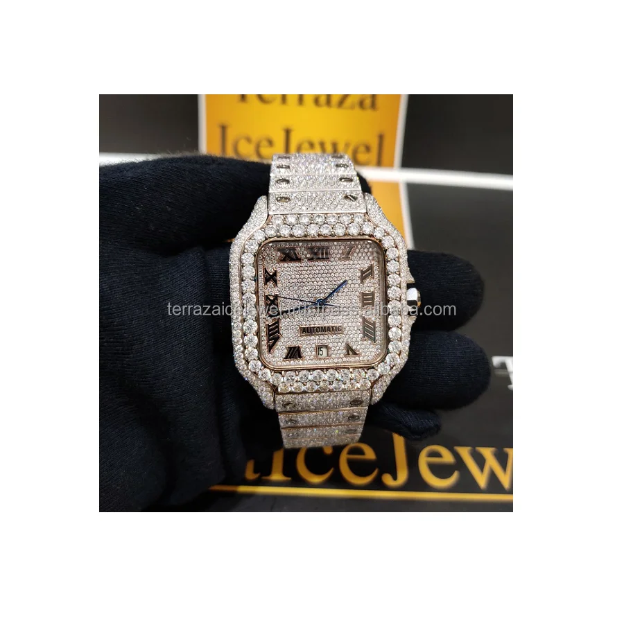 Высококачественные двухцветные роскошные часы VVS Moissanite с кристаллами лучший большой размер со льдом