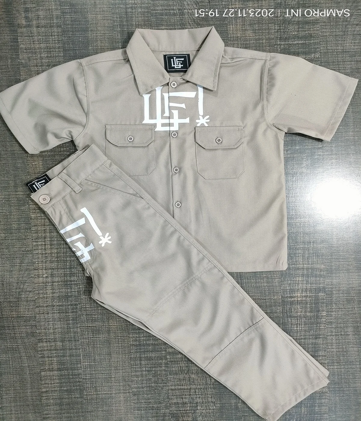 Wholesale OEM new style kids all color Cotton Made Custom button up shirt and pant Dicki Suits Short Sleeve 2 Piece set