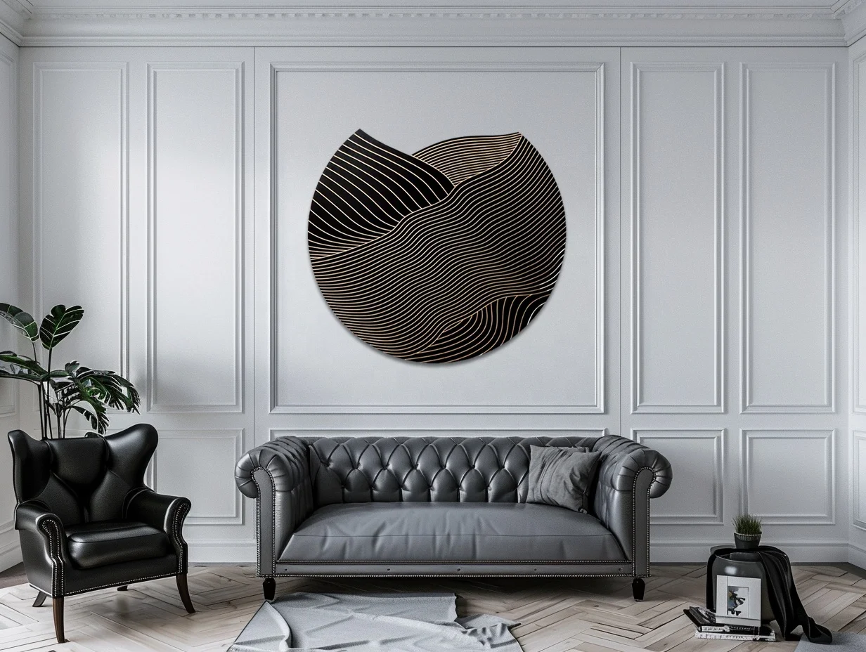 Wholesale Modern Light Luxury 3D Carving Black Gold Round Porch Decorative Paintings Simple Living Room 3D Wall Paintings