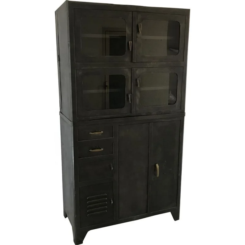 Новый высококачественный винтажный и ретро деревенский классический дизайн металлический стеклянный Восстановленный шкаф для домашнего использования