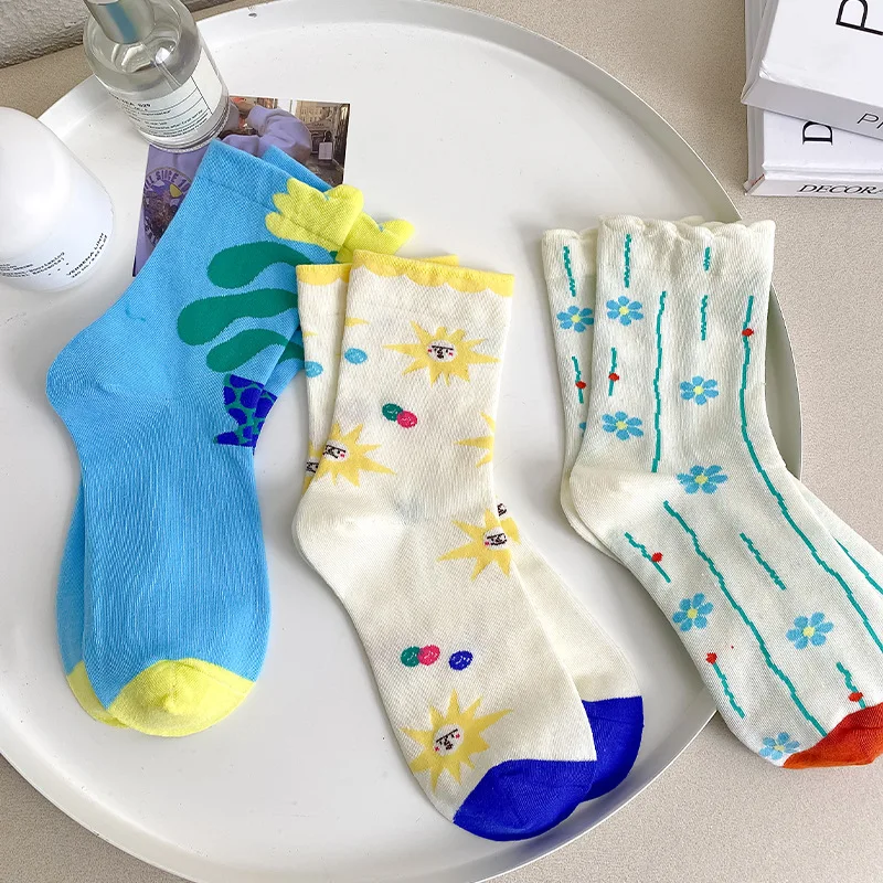 Korea Ins Fashion 3D Flower Women Sports Socks Soft Cotton Fancy Women Socks