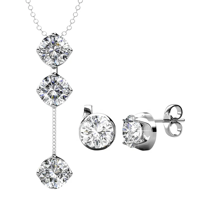 18k Gold Plated Fashion Bridal Austria Rhinestone Crystal Pendant Necklace and Earrings Women Jewelry Set Destiny Jewellery