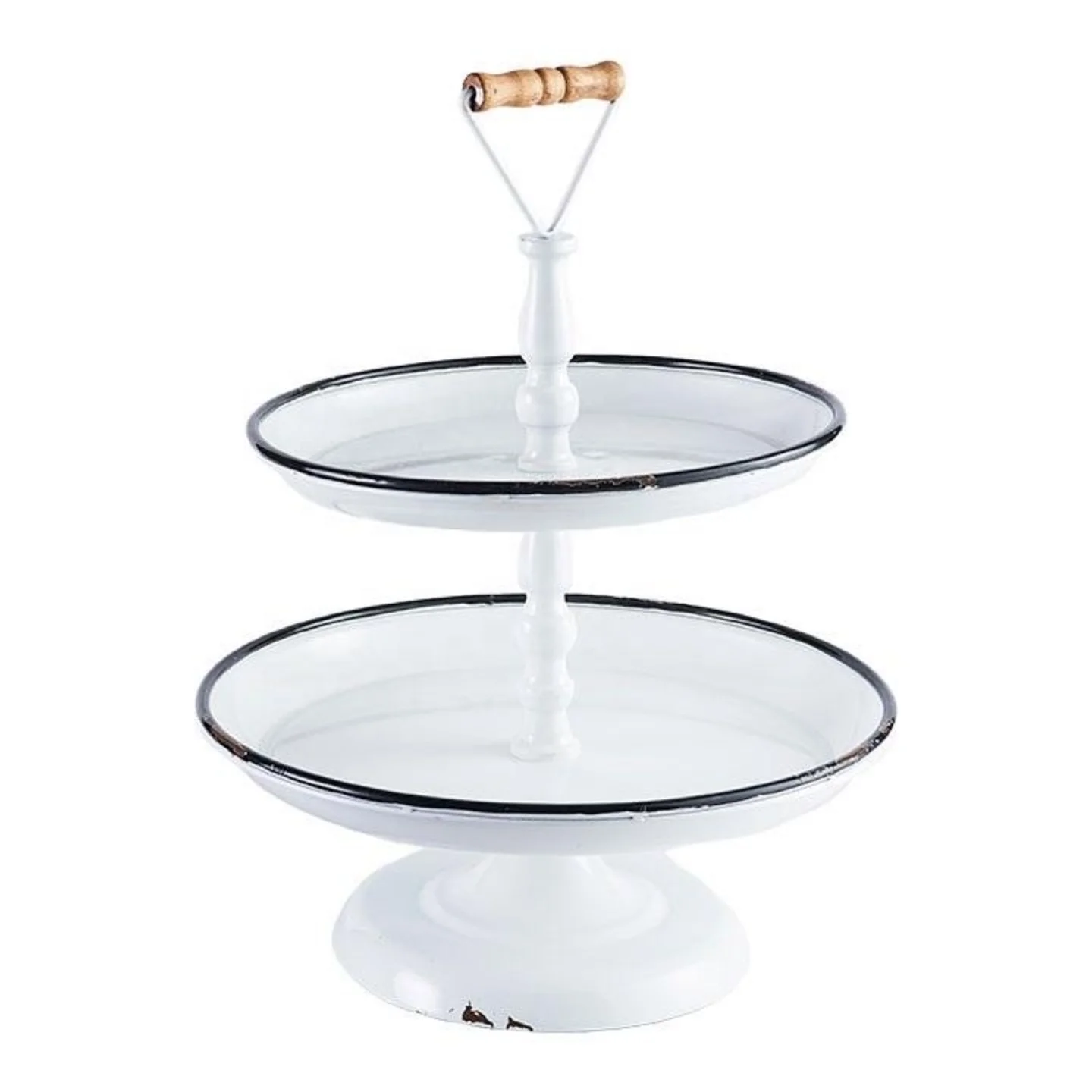 Farmhouse Wedding Event Gifts White Enamelled Two-Tier round Cake Server Stand Direct from India for Home Decorations Events