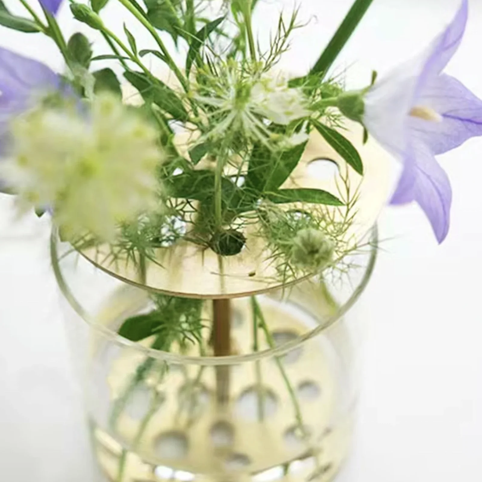 Minimalistic Lead Free Brass Borosilicate Glass Flower Frog Hydroponic Gold metal flower jar lid nordic modern high quality