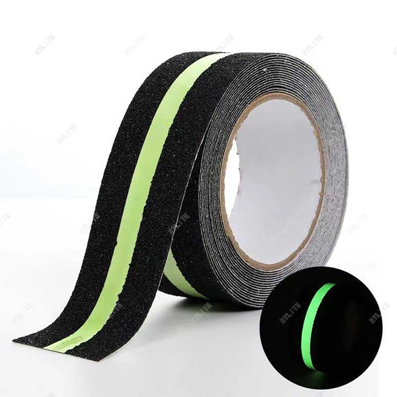 5CMX5M Shower Waterproof Luminous Thread Black Anti-slip Floor Stair Adhesive Photoluminescent Anti Slip Tape