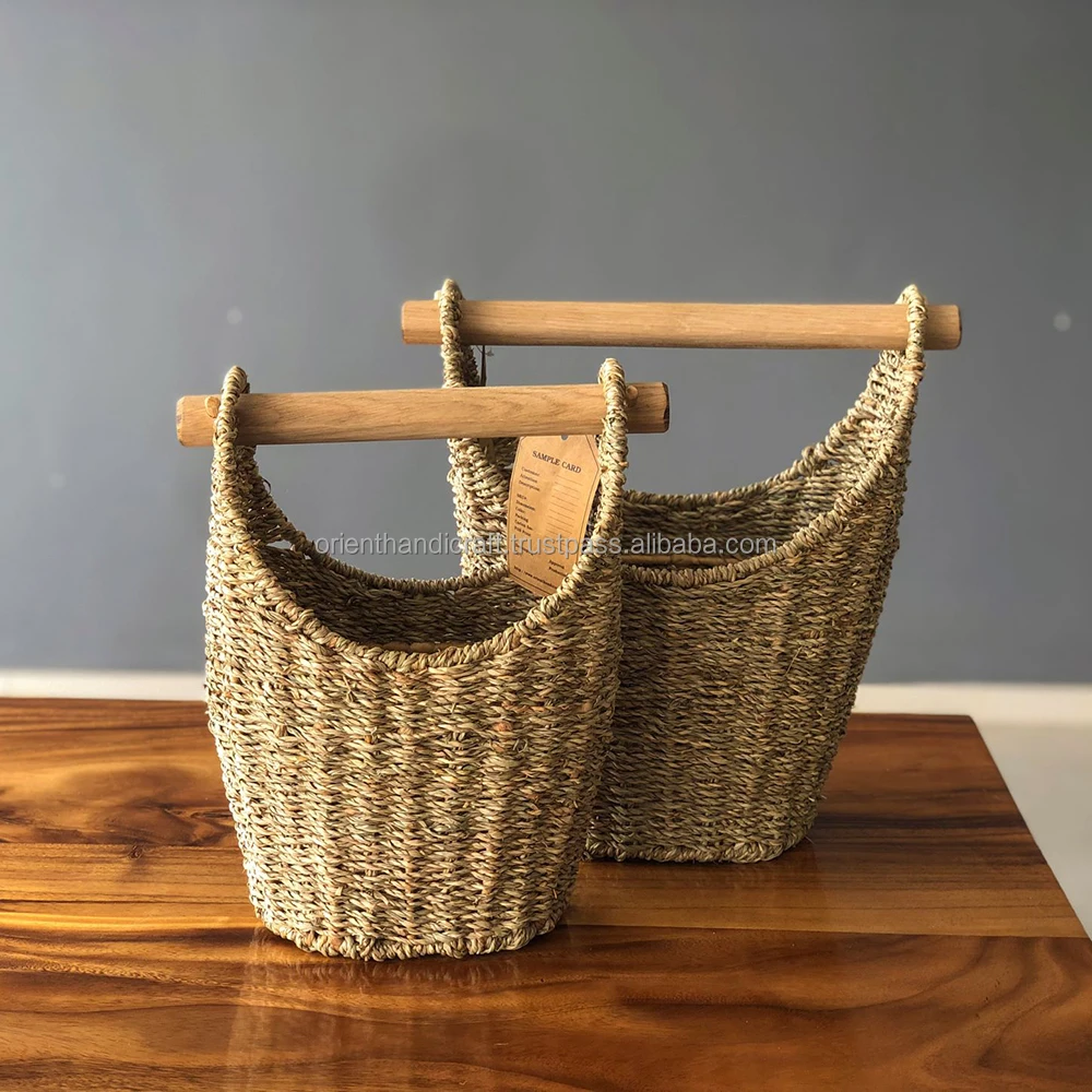 KOLIPE High Quality Seagrass Extra Toilet Paper Roll Holder Basket For Modern Bathroom (set of 2)