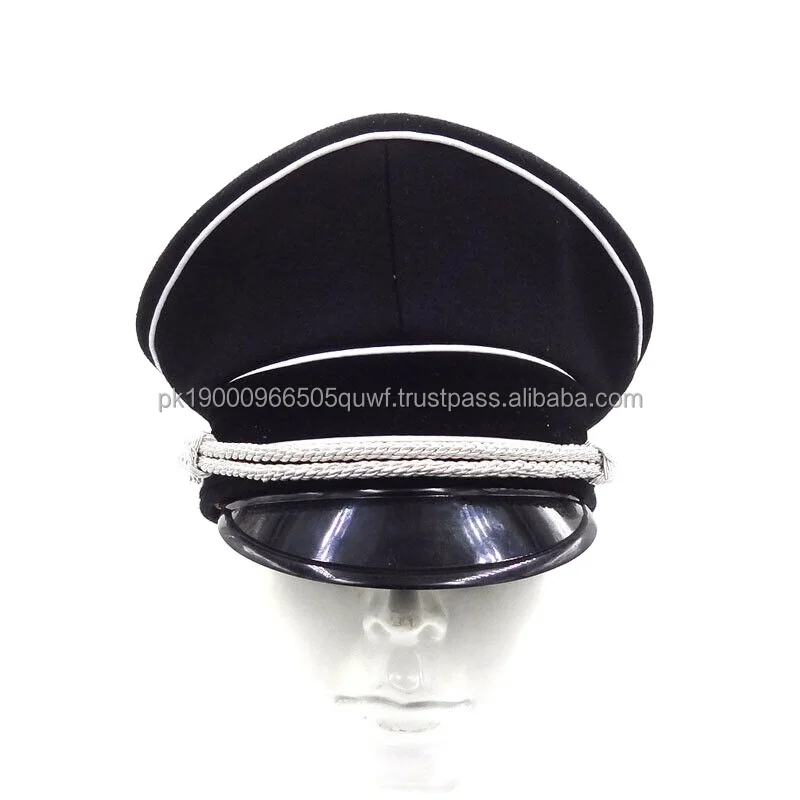 
Factory WWII German Elite Officer Wool Hat Officer Visor Cap Silver Cord Black Size 59 