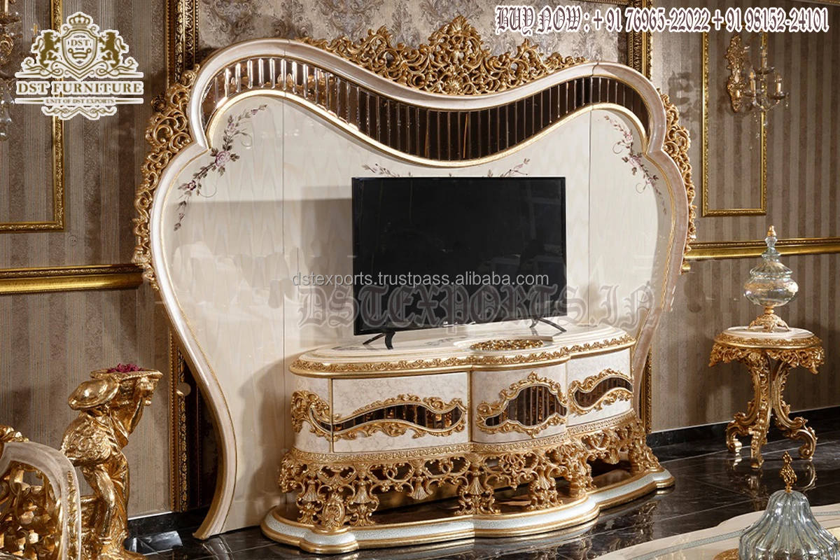 Italian TV Wall Unit With Cabinet Classic Hand Carved TV Units for Home Furniture Luxury Designer Tv Cabinets for Home