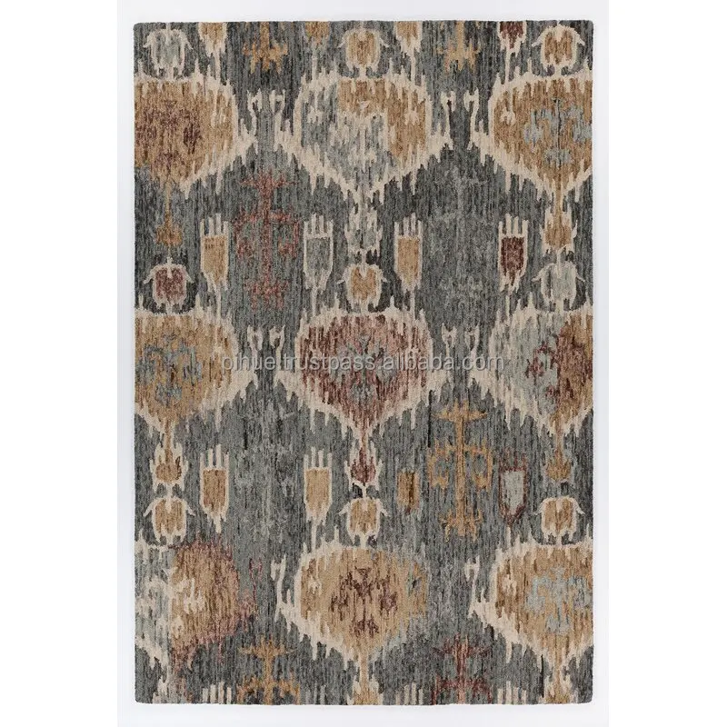 handmade Ikat traditional Indian rugs of custom size made to order bespoke any design handknotted and tufted rug of low cost