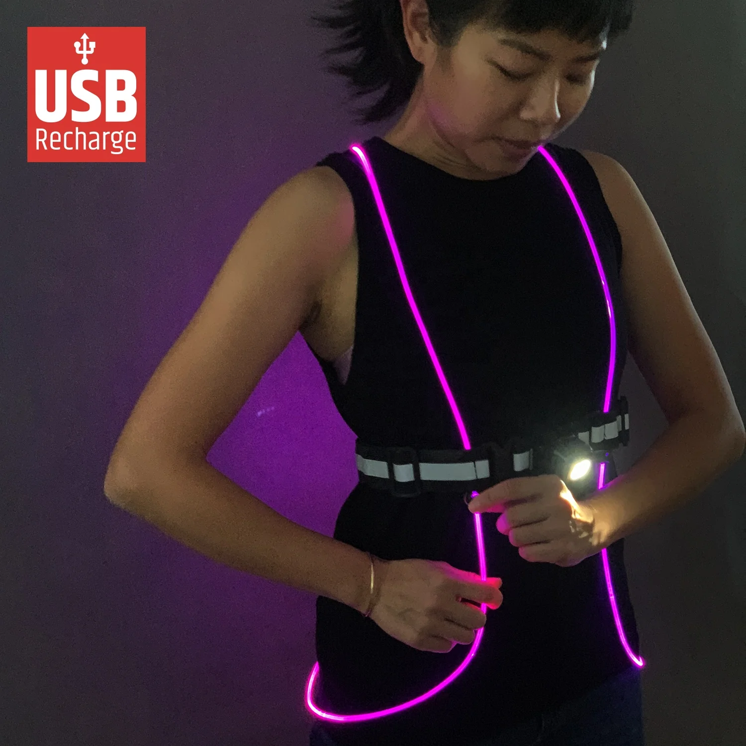 2022 New high visibility Reflective led Vest Rechargeable with Front Light